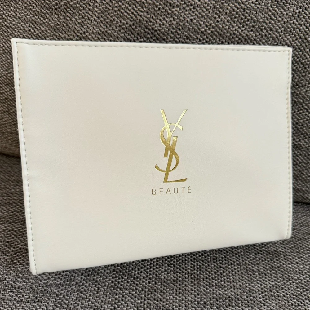 Yves Saint Laurent Beauty Cream Logo Pouch Makeup Bag Authentic New - Picture 4 of 11